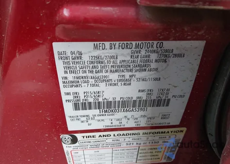 2006 Ford Freestyle Limited from USA, damaged, VIN 1FMDK031X6GA53901